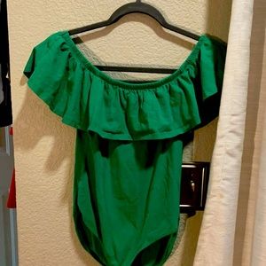 Green off the shoulder body suit